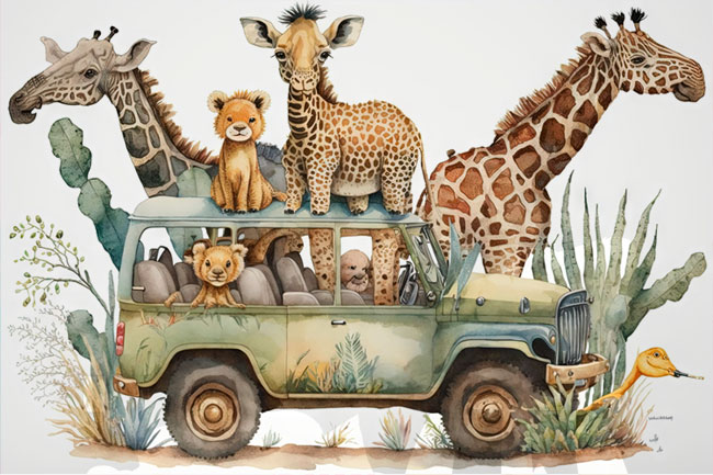 Papel pintado o fotomural infantil animales en safari